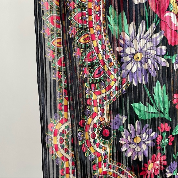 Oscar de la Renta Vintage Floral Black Striped Silk Chiffon Long Scarf - Picture 2 of 5